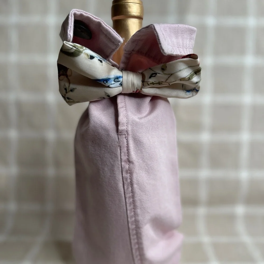 Handcrafted Wine or Liquor Bottle Gift Bag Made From Dress Shirt and Tie